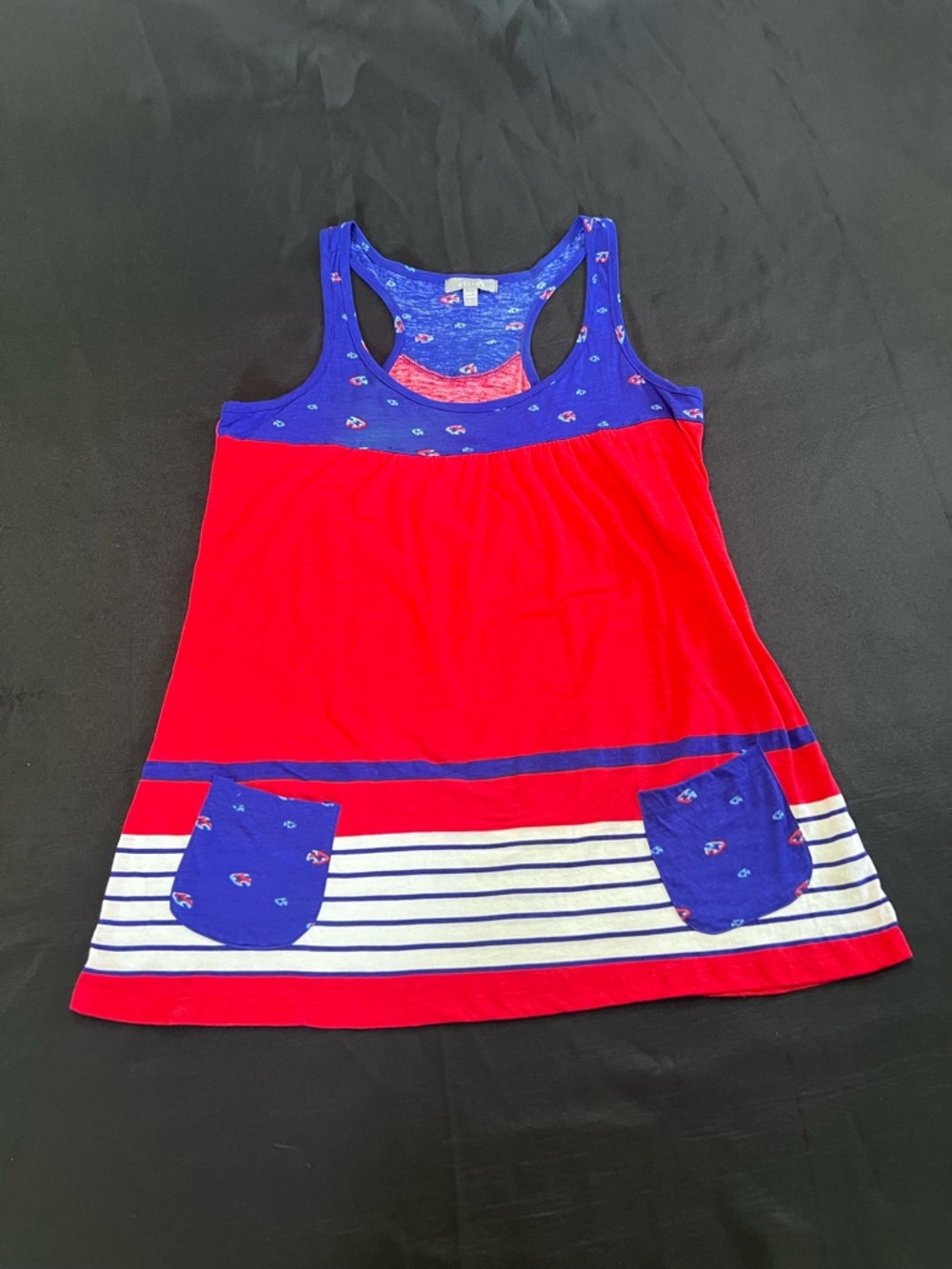 dELiA*s Red & Blue woman’s Sleeveless Stripe Pocket Tank size L